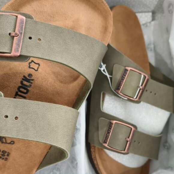 Birkenstock Arizona Sandals - Olive Green Suede with Copper Buckles - Picture 4 of 7